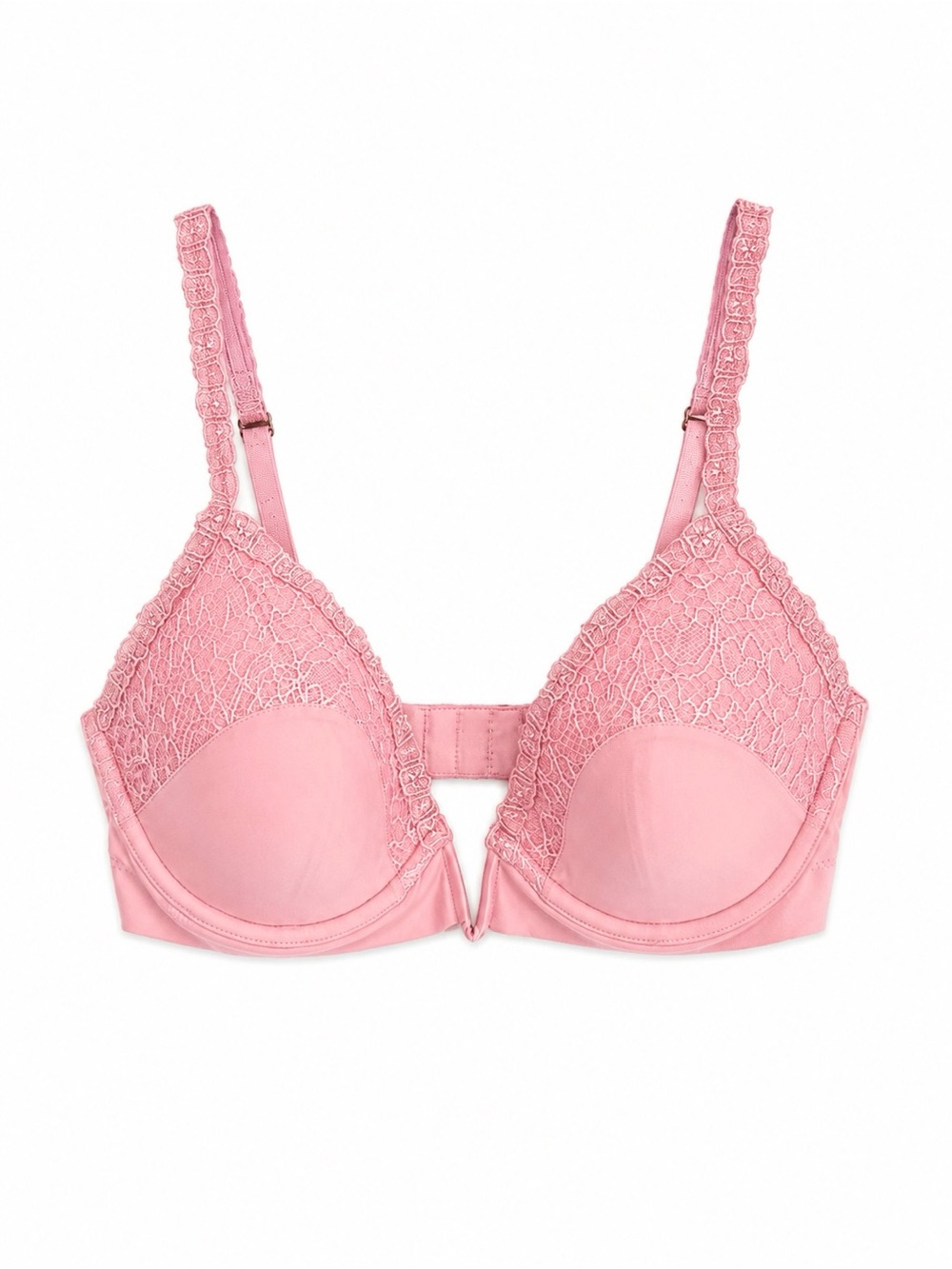 La Perla Pink Floral Lace Padded Underwire Plunge Bra 34D Italy